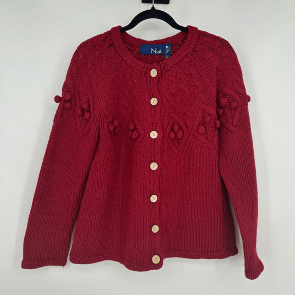 Nua Womens M Cardigan Sweater Merino Wool Silk Bubble Knit Red Ireland Fairy - Picture 13 of 13